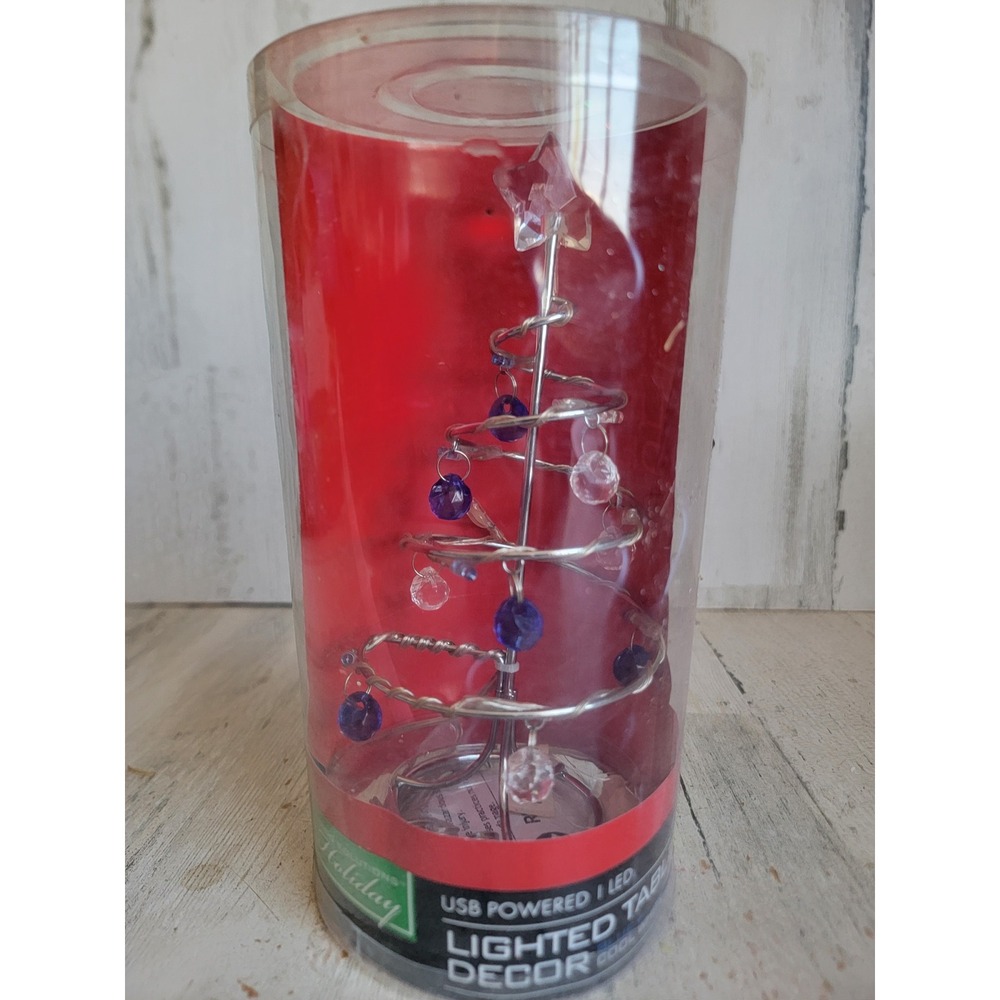 Mini table top light up Xmas tree blue tassel NEW unique home decor